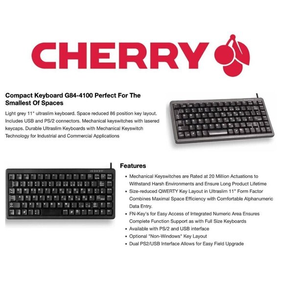 NWT Cherry Compact Ultra Slim G84-4100 Keyboard - Picture 8 of 8